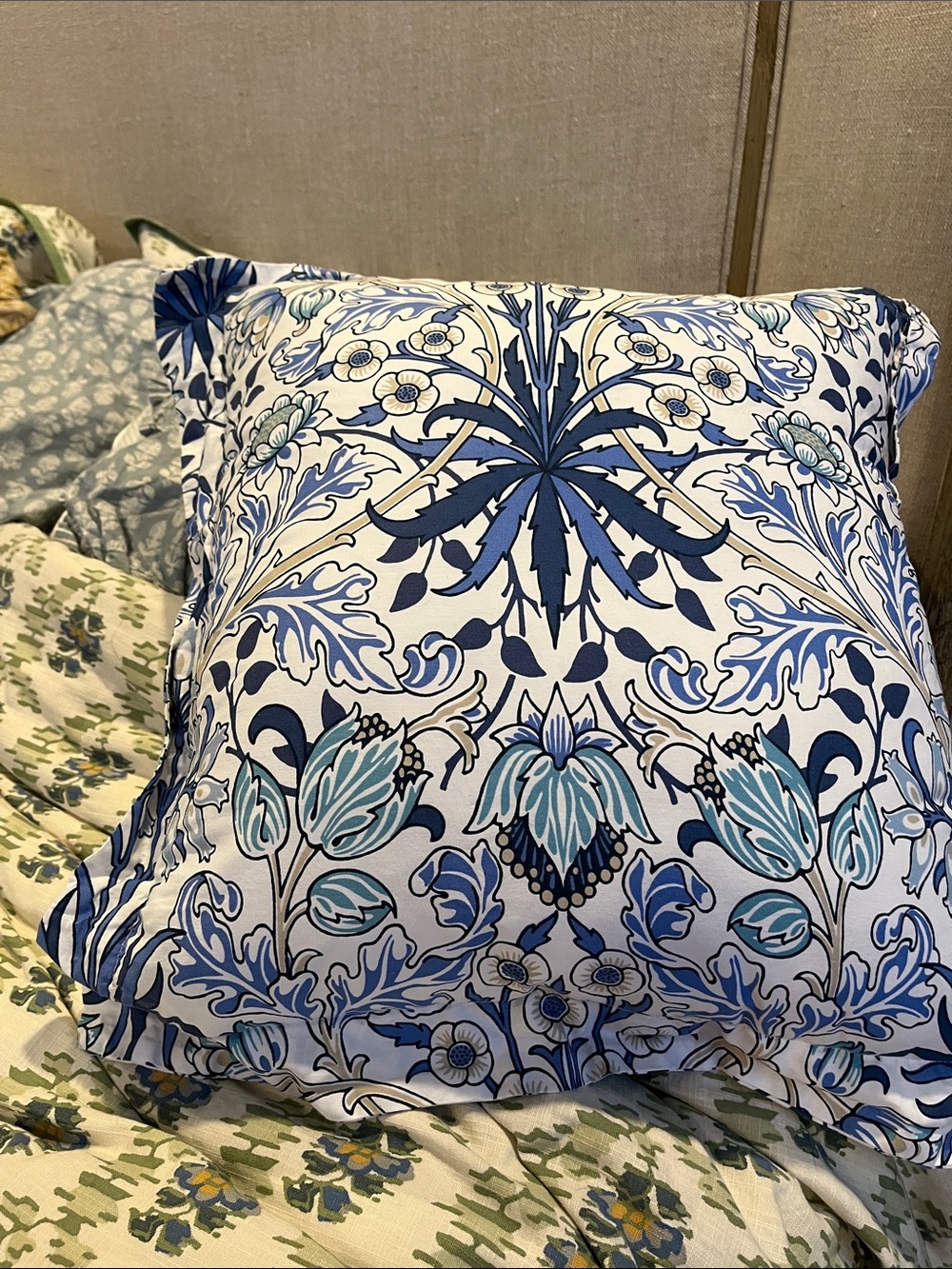 Blue Floral Decorative Pillow - Stylish Home Accent